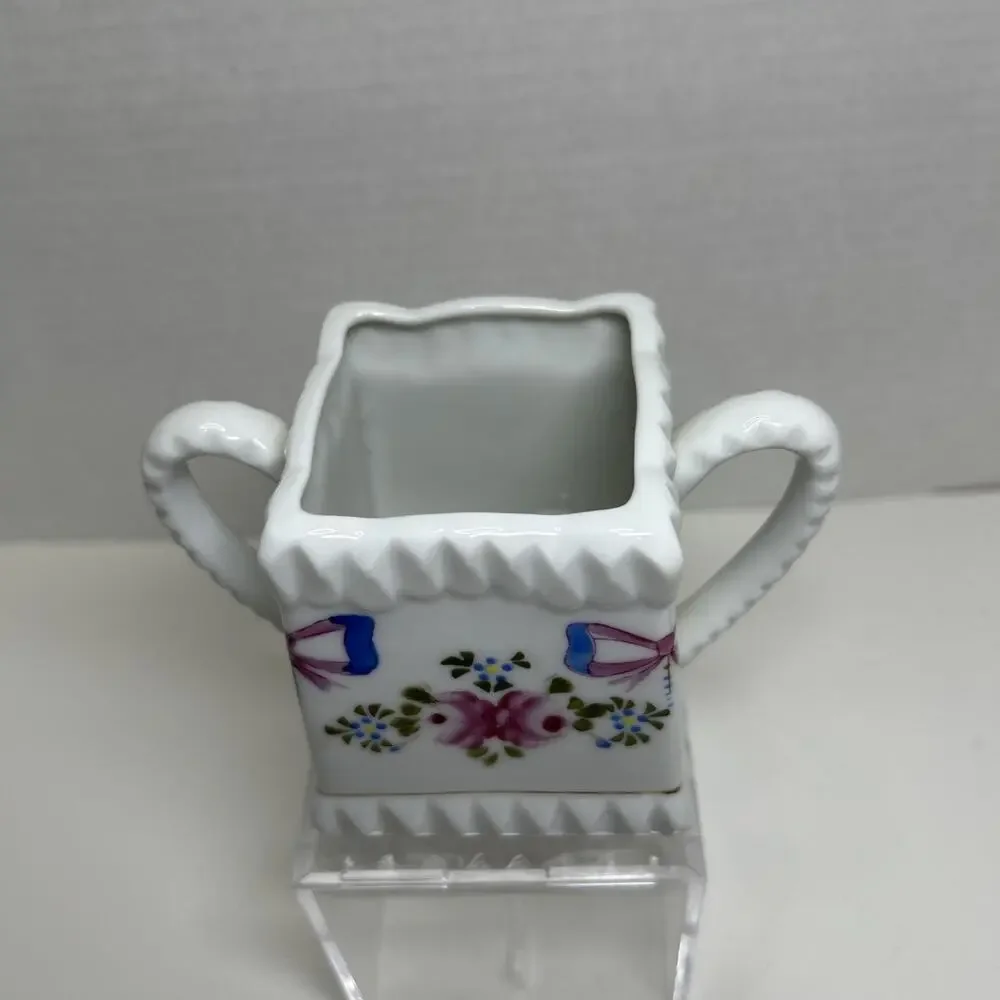 Vtg Fred Roberts Square Open Sugar Bowl Handpainted Roses + Bowes Ceramic